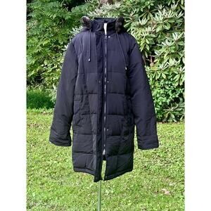 Women's Black Down Feathers Winter Coat Faux Fur Medium